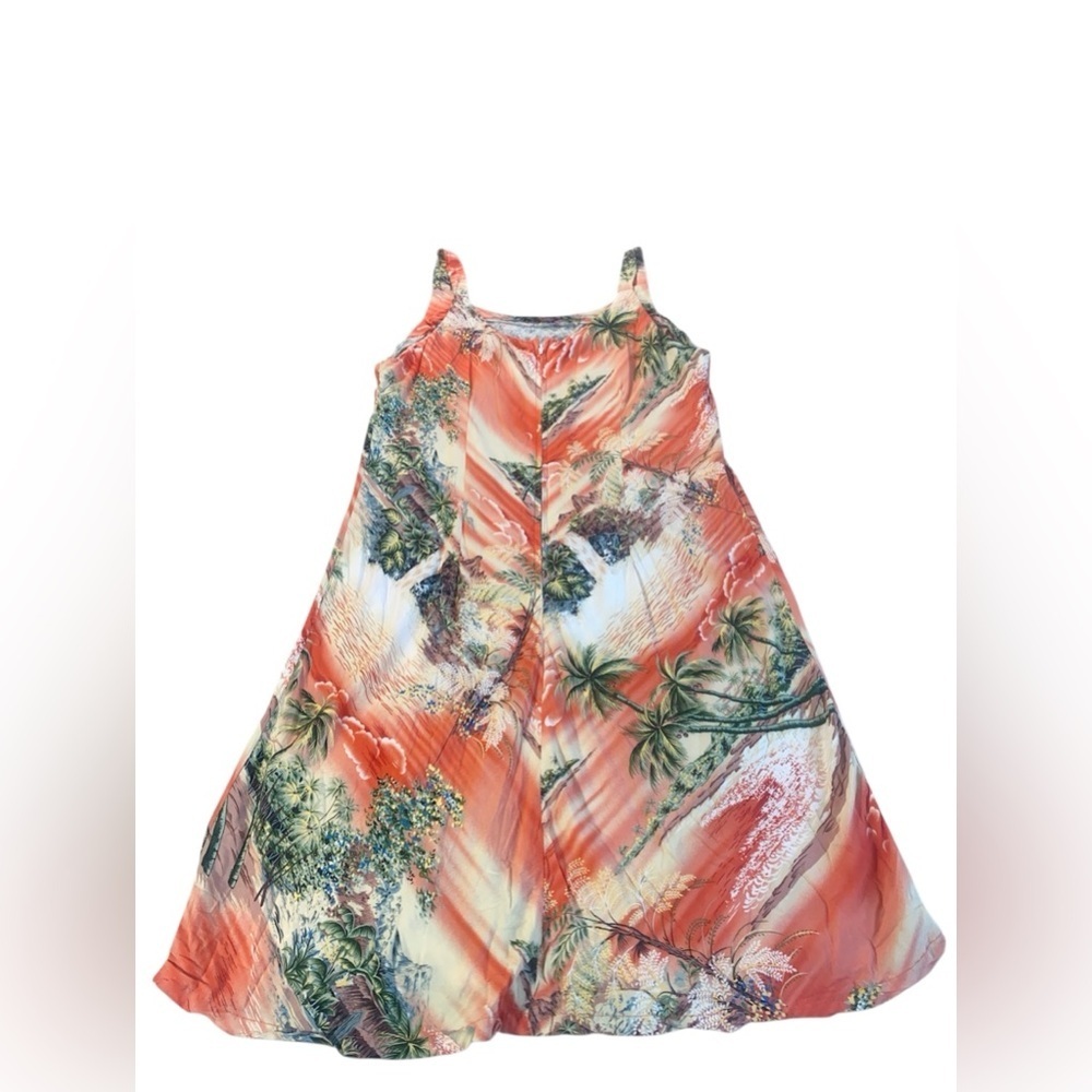 Tropical Print Orange Dress with Spaghetti Straps - Picture 3 of 8